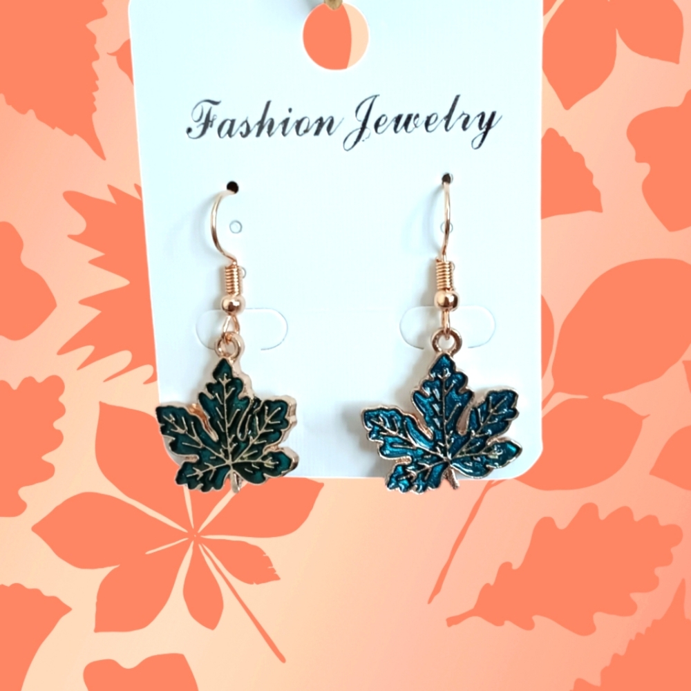 Green Maple Leaf Earrings